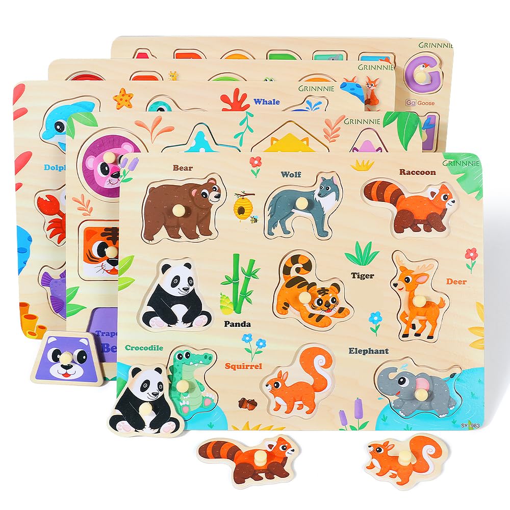 GRINNNIE shape puzzle boosts shape awareness with vivid colors and easy-grip pegs