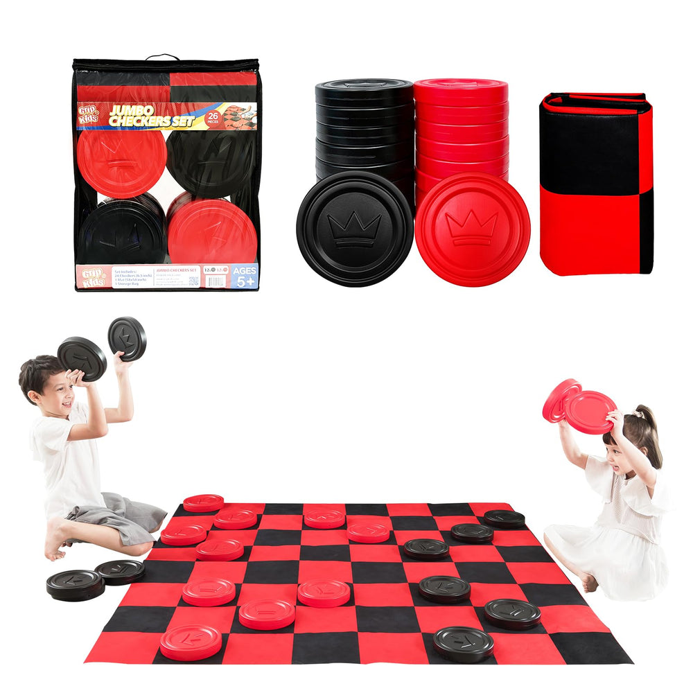 Grip Kids jumbo checkers mat 58-inch for large-group play indoors or outdoors