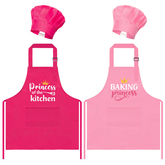 GROBRO7 kids apron and princess-pattern hat set ready for baking fun and mess protection