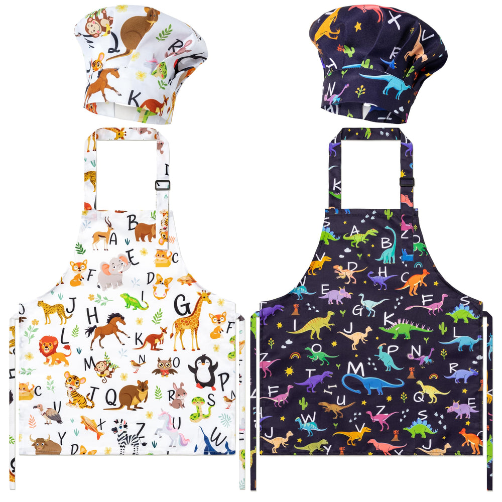 GROBRO7 kids apron and hat set, front view, keeps clothes clean during cooking.