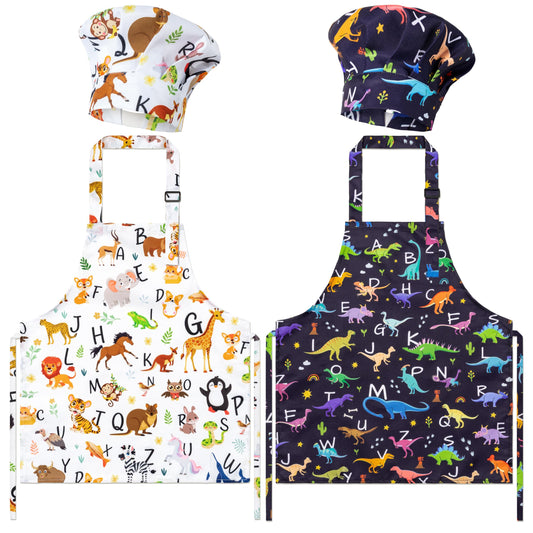 GROBRO7 kids apron and hat set, front view, keeps clothes clean during cooking.