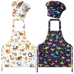 GROBRO7 kids apron and hat set, front view, keeps clothes clean during cooking.