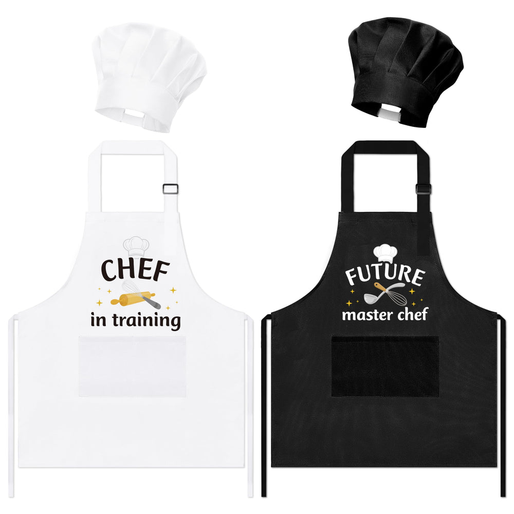 GROBRO7 kids apron set front view with adjustable neck and pockets for mess-free activities