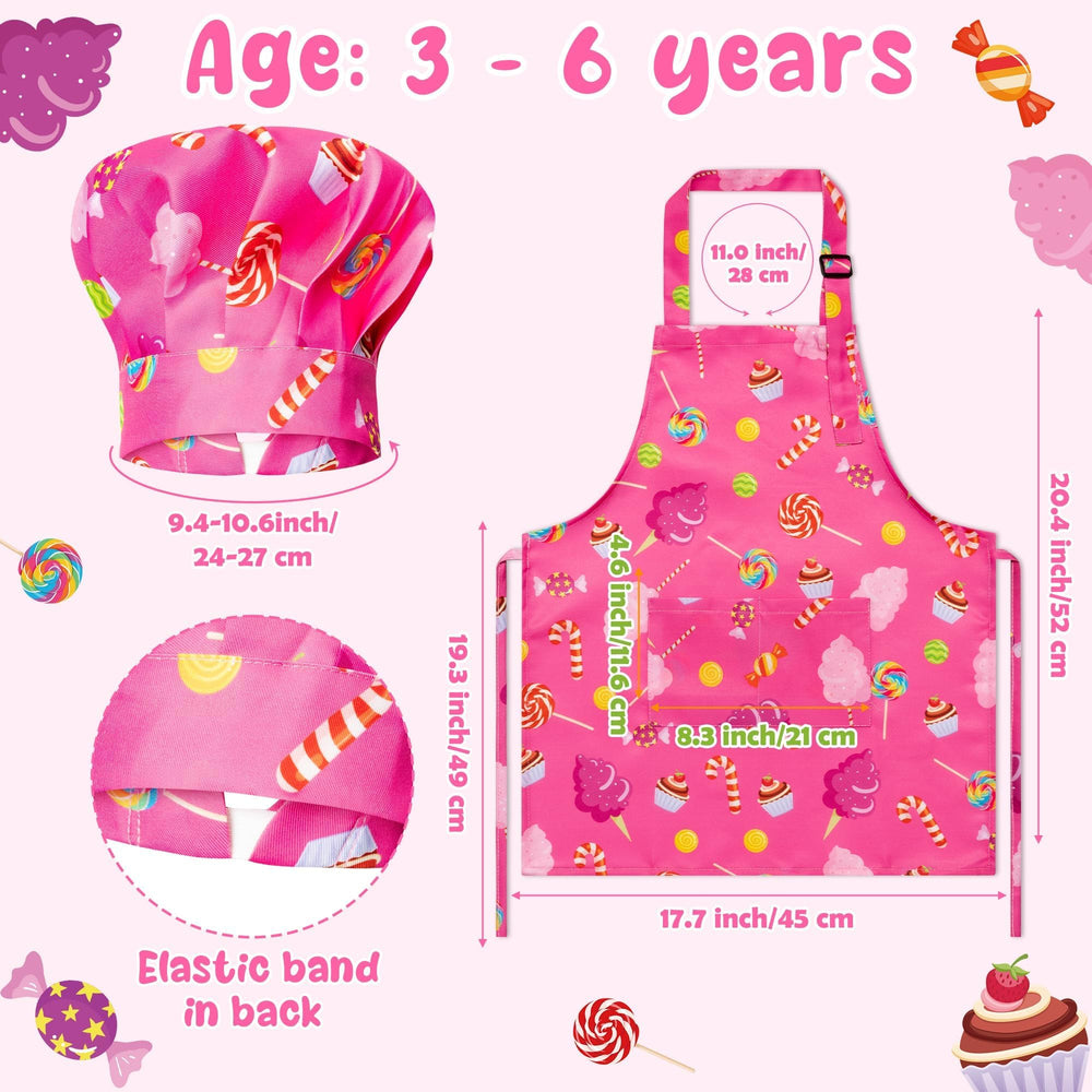 GROBRO7 kids chef hat with candy prints for tidy pretend cooking.