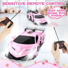 Growsland pink RC car in action indoors for small space racing.