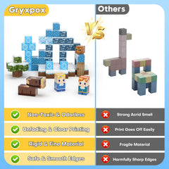 Gryxpox ABS plastic blocks with eight magnets for stable constructions.