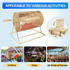 GSE Brass Raffle Drum capacity emphasizing space for tickets or balls.