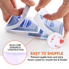 GSE Canasta blue-core cards highlight sturdy construction for long-lasting games.