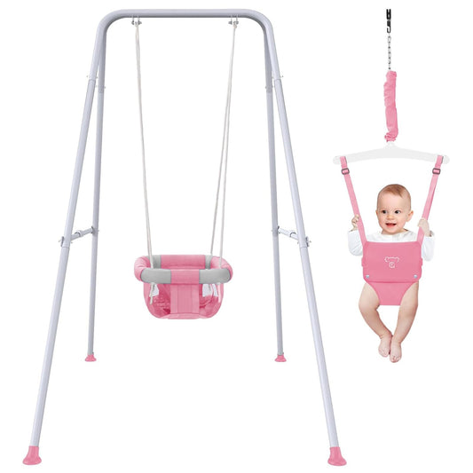 G TALECO GEAR 2-in-1 baby jumper pink swing, ready for active play
