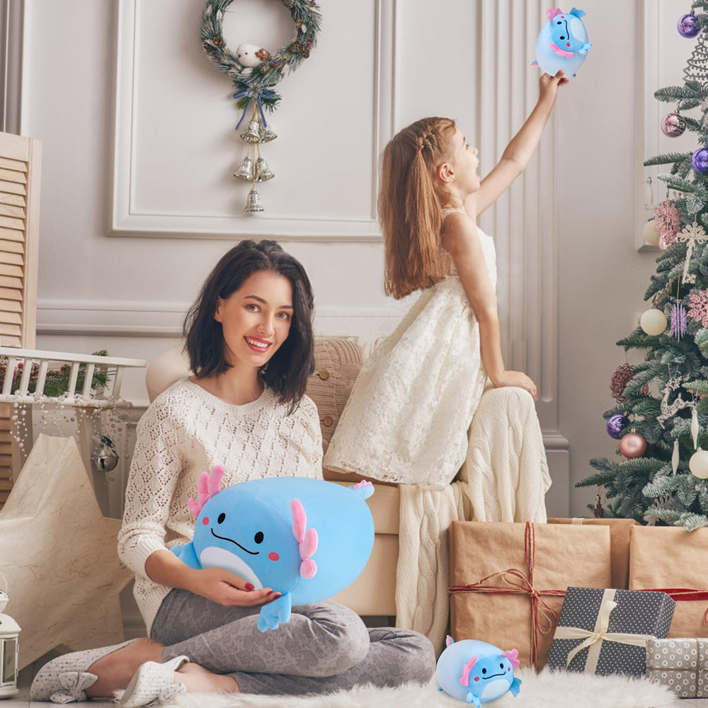 Gudisi axolotl plush in cozy cuddle pose, ideal for hugs and relaxation.