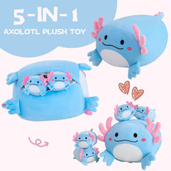 Gudisi axolotl plush tummy with four baby plushies inside, inspires imaginative play.
