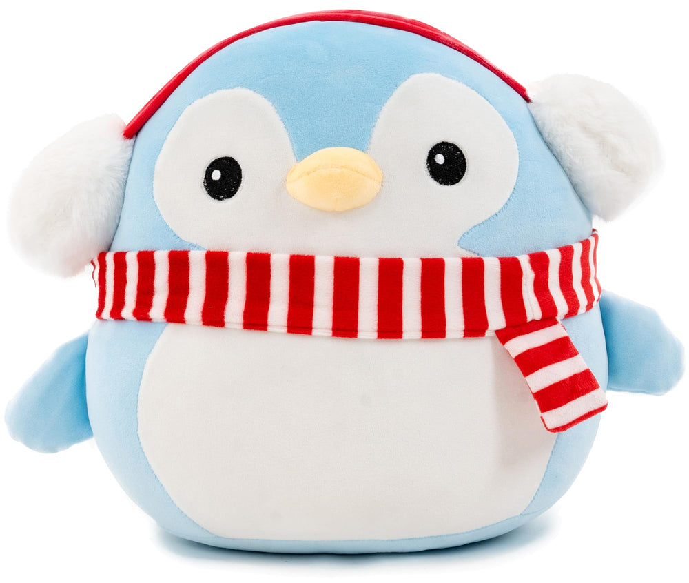 Gudisi Christmas penguin plush with scarf and earmuffs for cozy festive decor