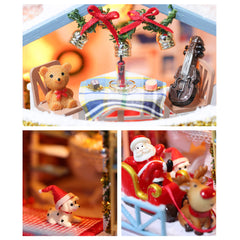GuDoQi holiday dollhouse display on table, a charming centerpiece idea.