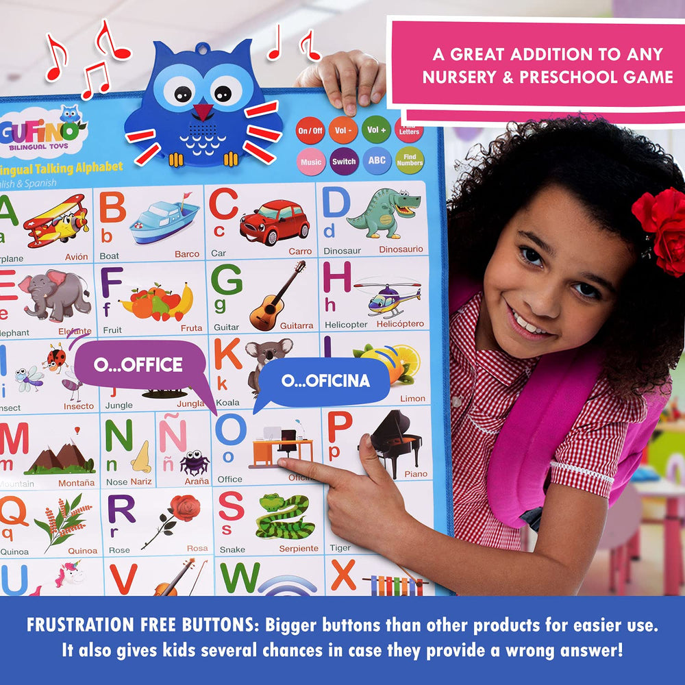 GUFINO Alphabet Wall Chart offers adjustable-volume for comfortable listening in any room.