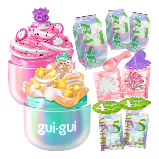 Gui Gui front packaging showing both Gloss and Crunch slimes and benefits