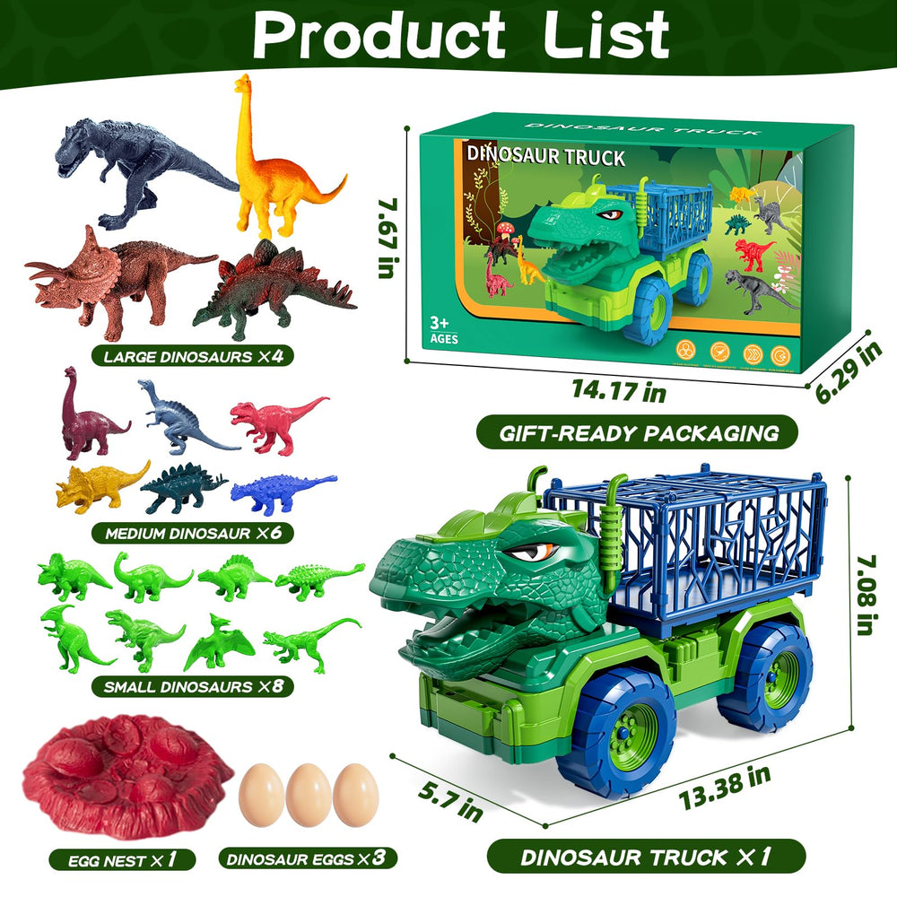 Guminnara 22-in-1 t-rex truck carrier with 18 dino figures fosters imaginative play