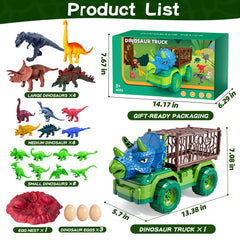Guminnara 22-in-1 Triceratops Truck rear cage with 18 figures for pretend capture adventures.