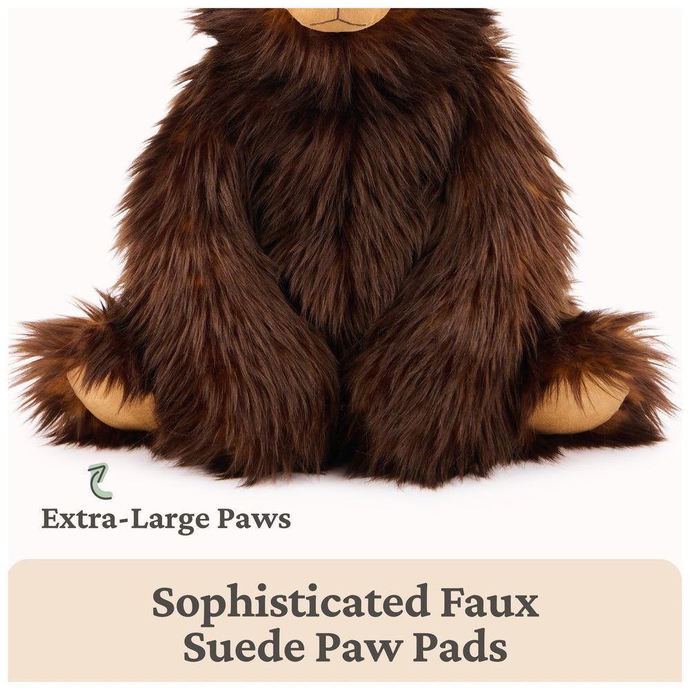 Oversized paws and long arms enhance cuddling during playtime and stories.
