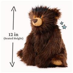 Thick high-pile plush in warm browns invites slow, comforting hugs.