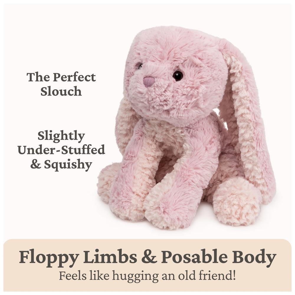 GUND Cozys Bunny pink textured fur enhances tactile play.