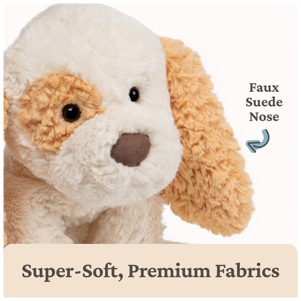 Cream and tan fur on the GUND Cozys Puppy Plush enhances cuddle appeal.