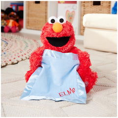 GUND Elmo blue satin blanket detail, adds visual charm during soft, comforting play
