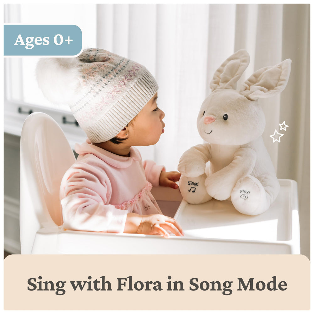 GUND Flora Bunny ears flap during rhythm for engaging sensory interaction.
