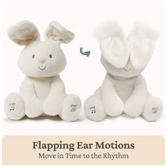 GUND Flora Bunny left-foot peekaboo mode engages baby in interactive play.