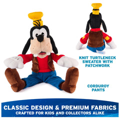 Goofy red knitted turtleneck detail showcases cozy texture for kids’ dress-up.