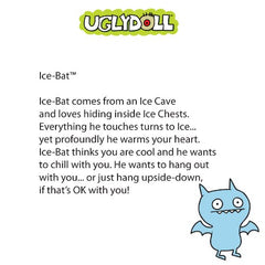 IceBat plush hangs upside-down, a playful pose for display and cuddling.
