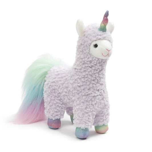 GUND Sugar Plum Llamacorn plush with pastel purple fur and iridescent horn for cozy cuddles