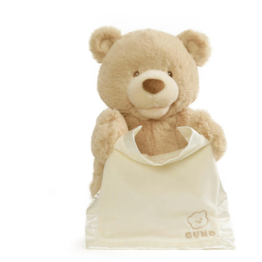GUND Peek-a-Boo Teddy Bear plush with animated movement for interactive play.