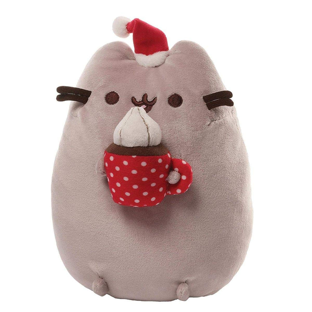 GUND Pusheen Christmas Snackable Plush wearing Santa hat, cozy holiday cuddle companion.