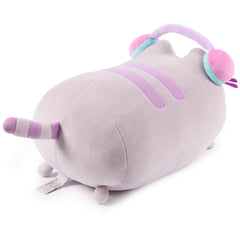 GUND Pusheen Squisheen rosy cheeks and tail add cute decor to desk.