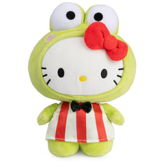 GUND Sanrio Hello Kitty Keroppi plush front view, soft lime-green fur, ideal for cuddles.