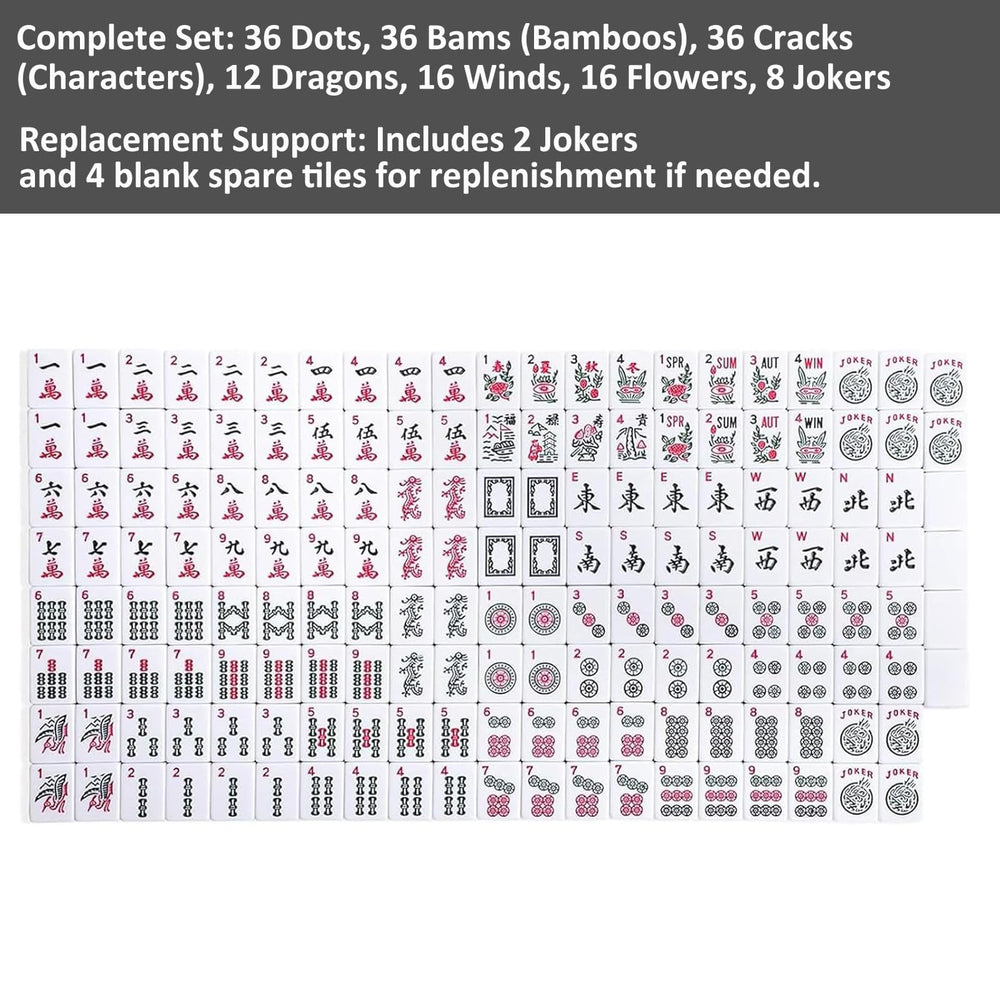 GUSTARIA 166-tile set including dots, bams, cracks, dragons, winds, flowers, and jokers.