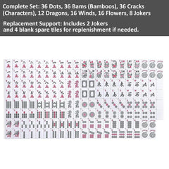 GUSTARIA 166-tile set including dots, bams, cracks, dragons, winds, flowers, and jokers.