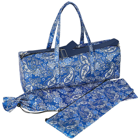 GUSTARIA blue American mahjong bag front view with sturdy carry handle