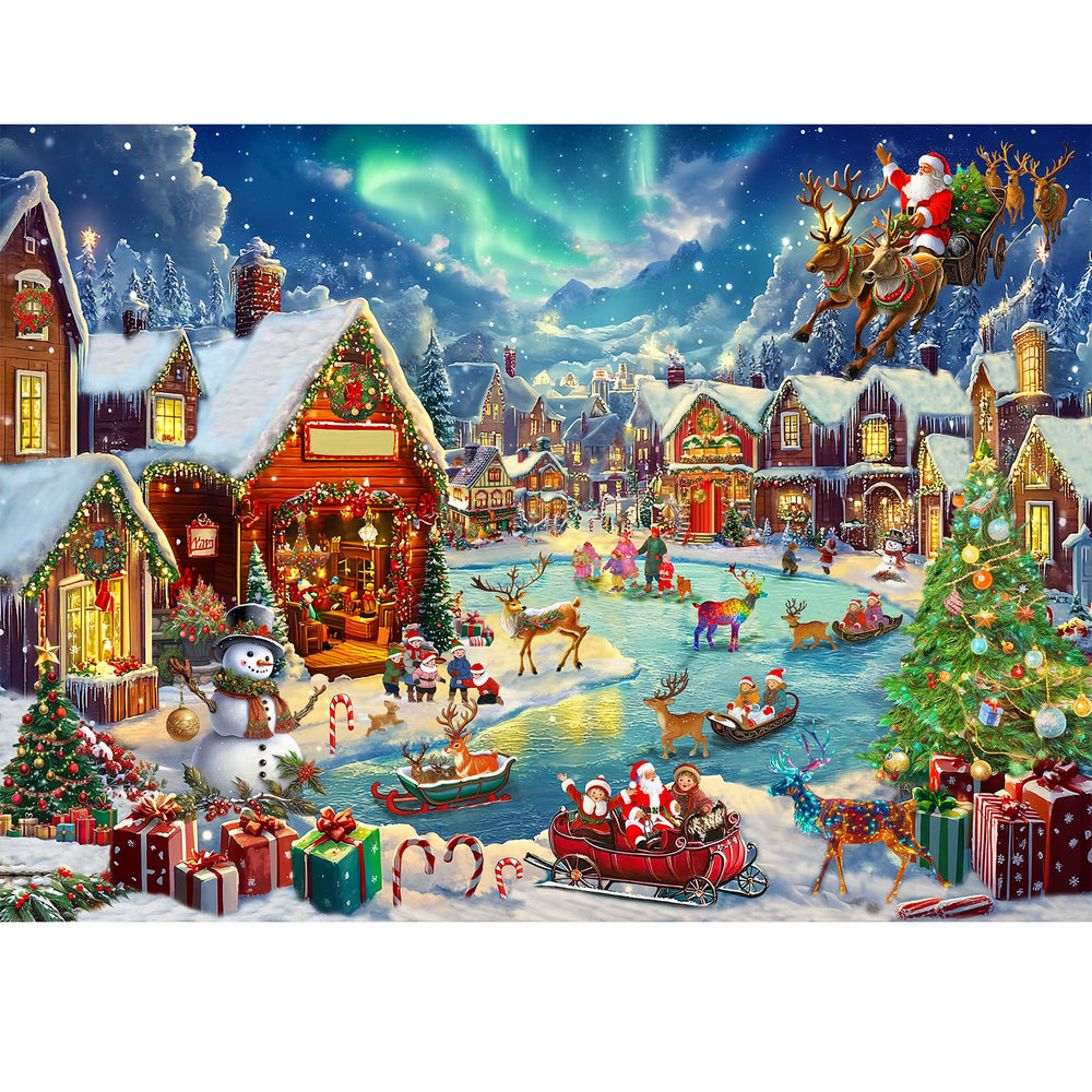 Gyadiex Christmas Village puzzle: snow night scene, ideal for family puzzle night