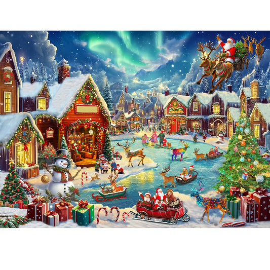 Gyadiex Christmas Village puzzle: snow night scene, ideal for family puzzle night