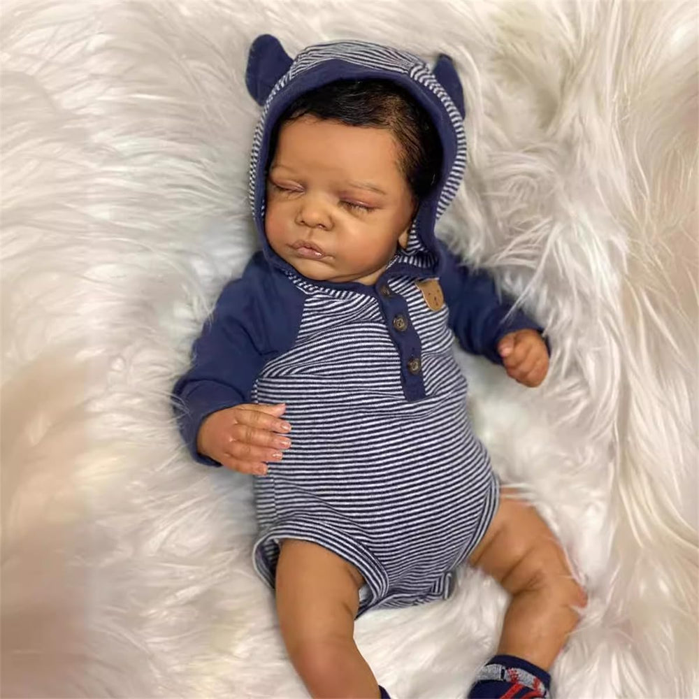 GYCV black baby boy doll features lifelike wrinkles and lip lines