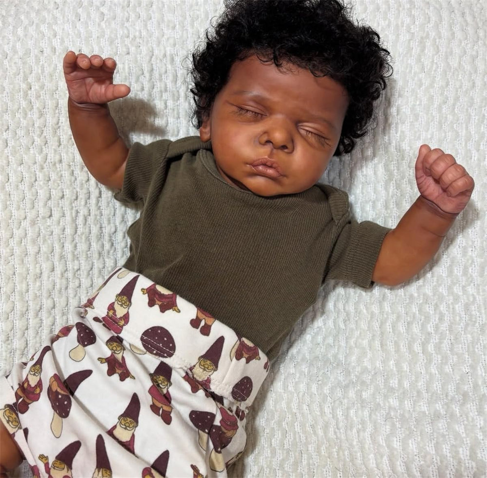 GYCV reborn black boy with curly hair, perfect for lifelike newborn play.