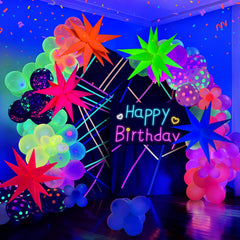 GYIPFIPA UV neon balloons arch kit glows under blacklight for vibrant party decor.