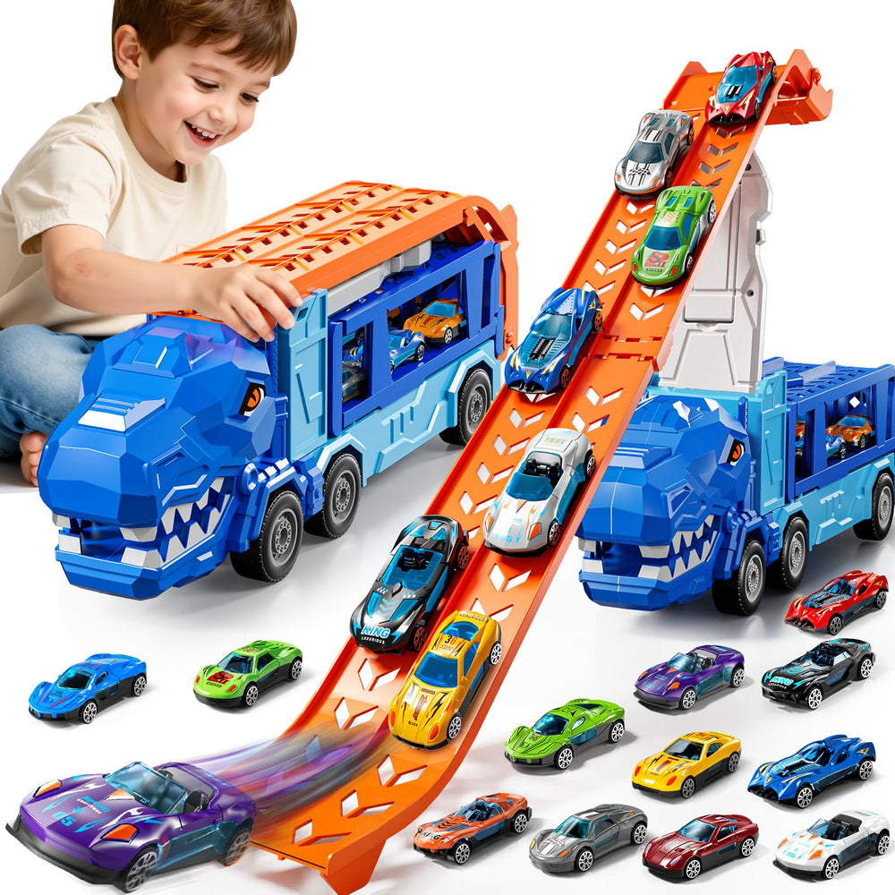 GYYCKTD race track truck toy with foldable track for portable play sessions.