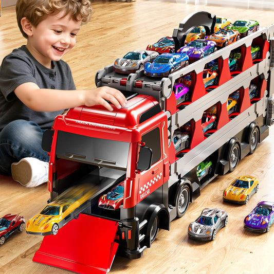 GYYCKTD transport truck unfolds into a long track for imaginative racing.
