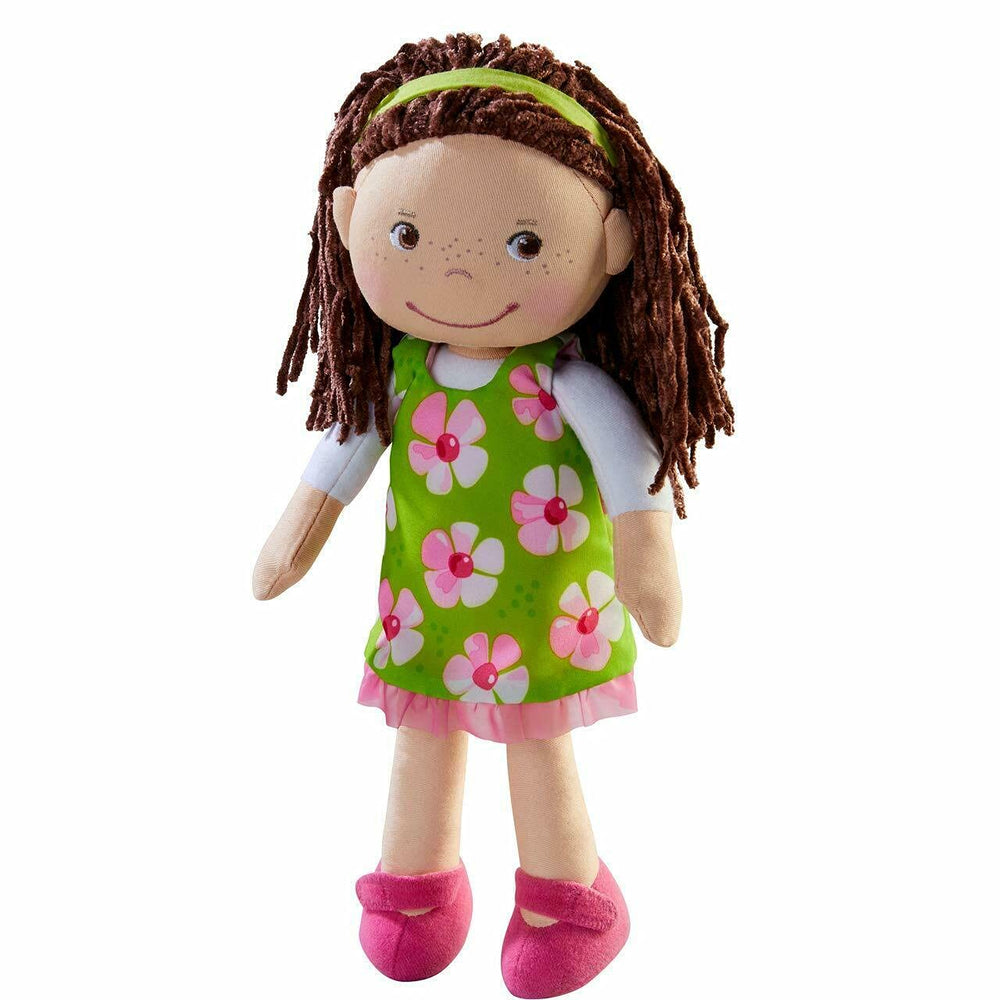 HABA Coco 12in doll with embroidered face for soft toddler companionship.