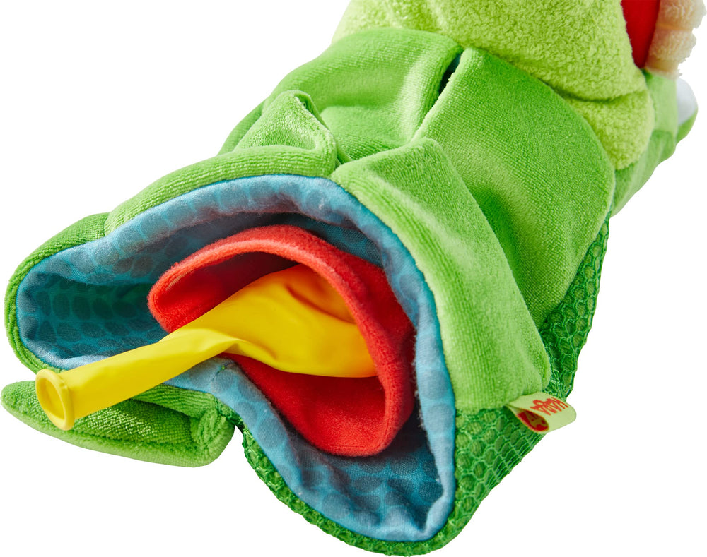 HABA Croco puppet stands tall at 15.75 inches for expressive mouth and eyes.