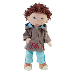 HABA Lian 12-inch doll with embroidered face and blue eyes, inviting imaginative play.