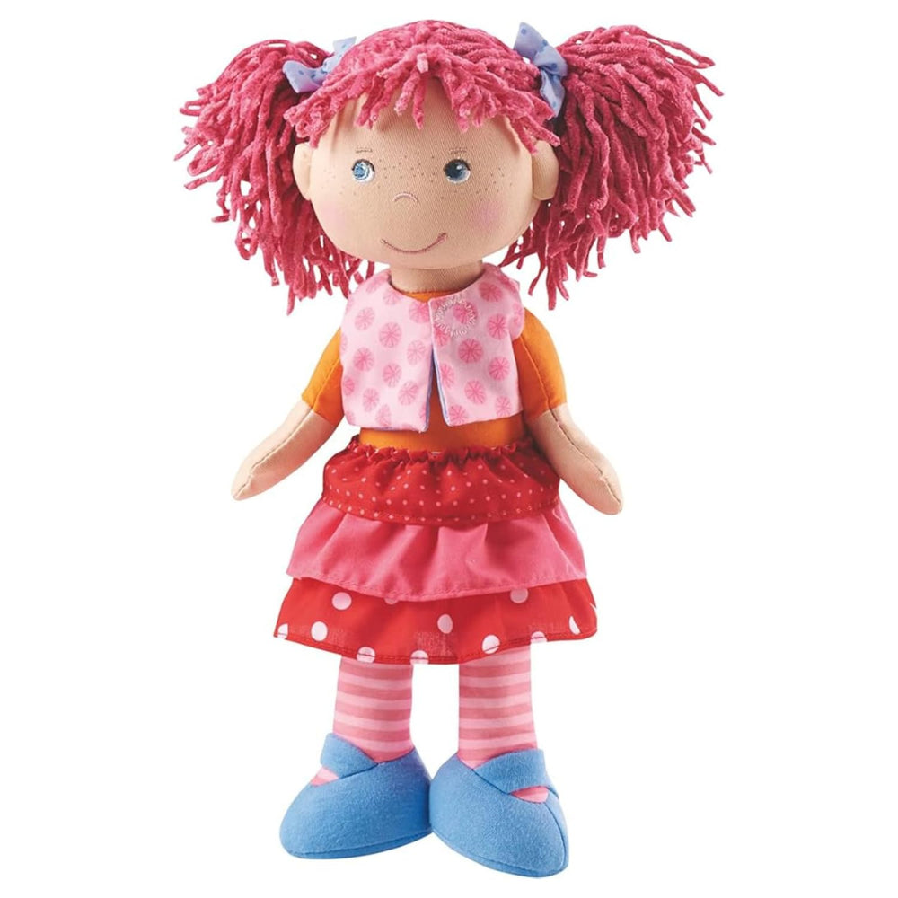HABA Lilli-Lou 12-inch doll face with embroidered features for gentle storytime.
