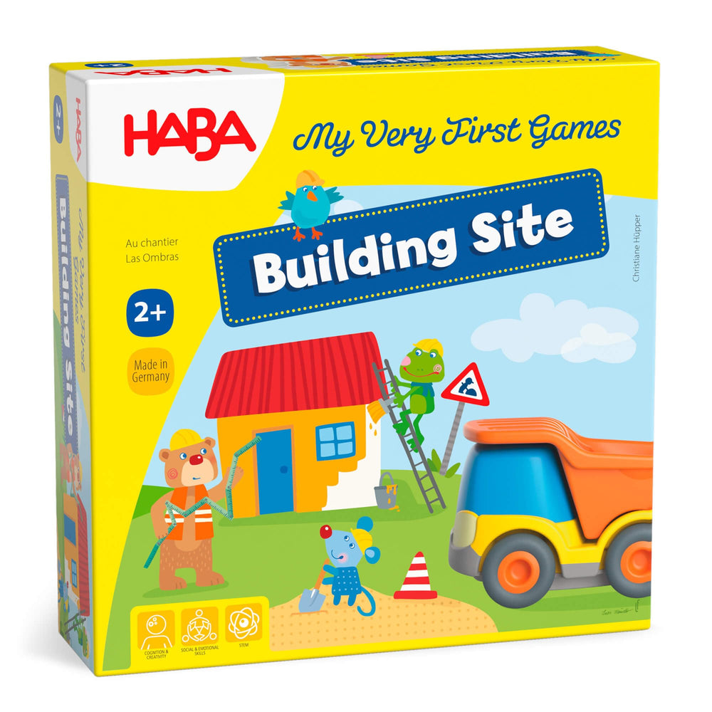 HABA My Very First Games Building Site with toy truck promotes cooperative play for toddlers